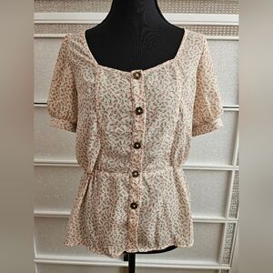 Sienna Sky Button Up Peplum Babydoll Puff Sleeved Blouse